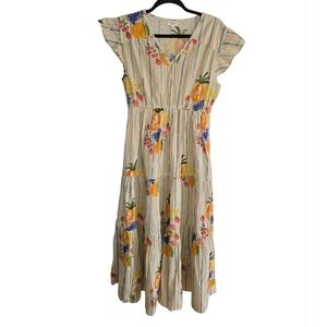 World Market Cream Fruit-Print Maxi Dress  Lightweight Summer Size S/M Not Lined